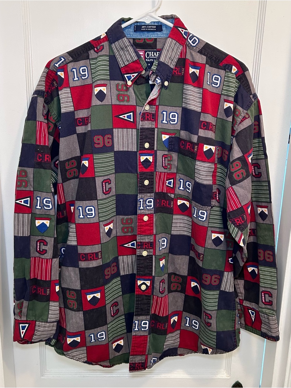 Chaps Ralph Lauren Vintage 1996 Patchwork Long Sleeve Button Down Shirt Men’s M